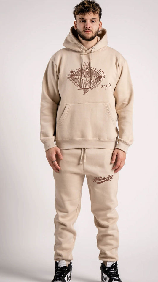 "LIPZ" FLEECE SWEATSUIT (BROWN)