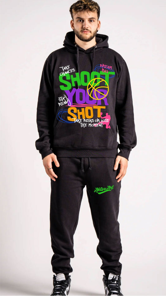 "SHOOT YOUR SHOT" FLEECE SWEATSUIT (BLACK)