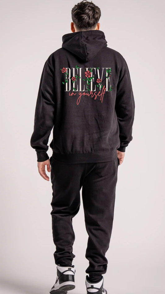 "BELIEVE IN YOURSELF" FLEECE SWEATSUIT (BLACK)